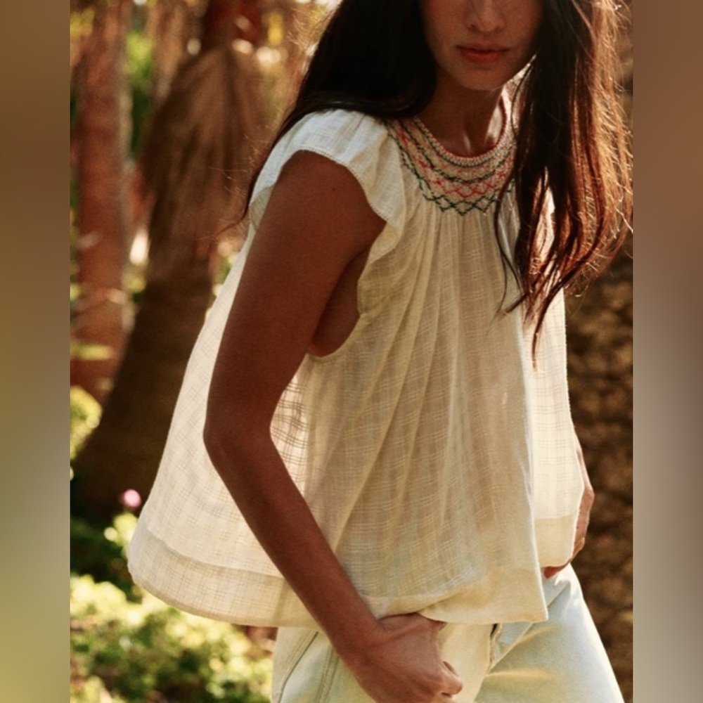 The Great. Windswept Top. Cream with smocking